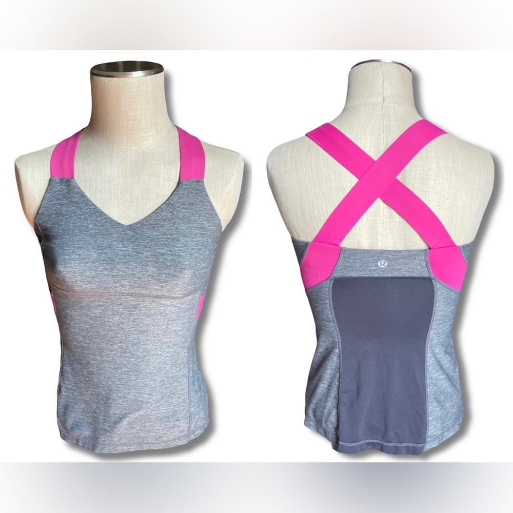 Lululemon Push Your Limits Tank Heathered Grey And Pink Size 6